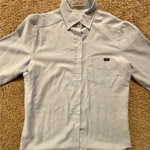 Chic by h.i.s Womans size Lg. Light blue button up fitted shirt Vintage Like new - Picture 11 of 16